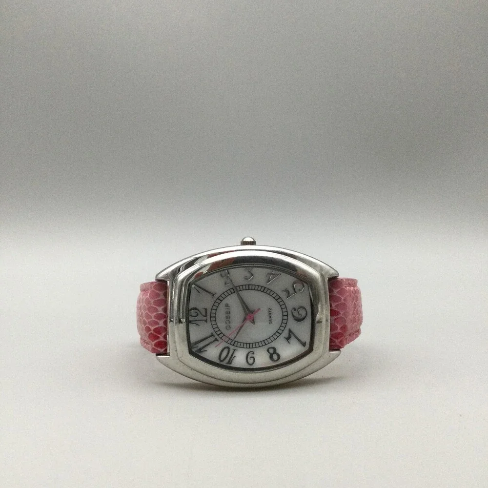 Gossip Womens Watch 31mm Silver Tone White Dial Pink Leather Tonneau New Battery